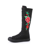 Embroidered Dance Side Zipper Super High Collar Canvas Women's Boots Shoes for Sneakers MartLion black red 40 