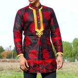 Red Floral Print Clothes Men's Dashiki Dress Shirt Hip Hop Streetwear Traditional Outfit Camisas MartLion   