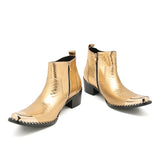 Cowboy Dress Boots Men's Steel Pointed Toe Gold Snake Skin High Heels Rivets Shoes Motorcycle Chelsea MartLion   