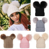 Winter Women Beanie Hats Faux Fur Ball Mother Kids Hats for Girls Boys Warm Knitted Bobbles Woman Cap Teenager Grils Beanies MartLion   