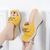 Peep toe Sandals Women Summer Shoes Platform Elegant Wedge Heel 10cm Yellow Black Pink MartLion   