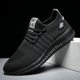 Summer Mesh Shoes Lightweight Sneakers Men's Casual Running Breathable Hombre Wave MartLion Black-White 36 