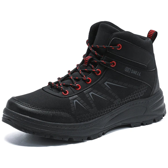 Winter Work Shoes Men's Outdoor Sneakers Snow Boots Hiking High Top Non-slip Ankle MartLion black red 39 