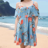 Women Printed Off Shoulder Slip Dress Strap Mini Dress Summer Beach Dress MartLion   