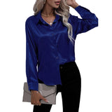 Women Shirts Silk Solid Plain Purple Green White Black Red Blue Pink Yellow Gold Blouses Long Sleeve Tops Barry Wang MartLion   