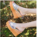 Women Slippers Outdoor Summer Wedge Sandals Mesh Sequin Slide Mujer Verano Beach Slides Platform Slippers Mart Lion   
