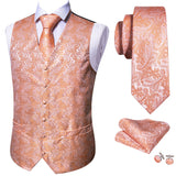 Rose Red Men's Wedding Suit Vest Blue Floral Jacquard Folral Silk Waistcoat Vests Handkerchief Tie Vest Suit Set Barry Wang Design Mart Lion BM-2533 L 