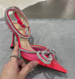 Runway style Glitter Rhinestones Women Pumps Crystal bowknot Satin Summer Lady Shoes Genuine leather High heels Party Prom MartLion   