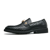 Men's Loafers Leather Round Toe Solid Color Dress Party Black Wedding Slip-On Shoes Daily Casual MartLion   
