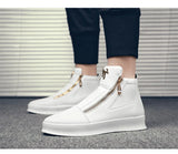 White Leather Boots Metal Men's Shoes Metal Double Zipper Casual Leather MartLion   