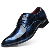Designer Brand Patent Leather Shoes Men's Wedding Party Casual Oxfords Lace Up Point Toe Office Work MartLion Blue 38 