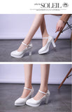 Comemore White Wedding Shoes Pumps Platform High Heels Women Ankle Strap Ladies Party Dance  Elegant Block Heel Pumps MartLion   