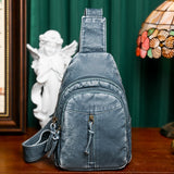 Women Chest Bags Multiple Pockets Messenger Designer Soft PU Leather Shoulder Crossbody Mart Lion Lake Blue 18cm10cm28cm 