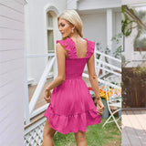 Summer Slim Fit Stretch Dresses Women Ruffle Trim Suspenders Dress Female Waist Pleated Hem Frock Casual Backless Gown MartLion   