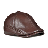Cowhide Real Leather Men's Berets Cap Hat  Real Leather Adult Keep Warm peaked cap MartLion brown L 55 56cm 