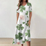 Women's Clothing Unique St Patrick's Day Print Mid-Calf Dresses Round Neck Short Sleeves Frocks MartLion Light pink XXL CHINA
