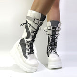 Motorcycle Boots Design Ladies High Platform Boots Rivet Goth High Heels Punk Women Cosplay Wedges Casual Shoes Mart Lion white 35 China