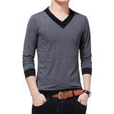 Men's Clothes Autumn Casual T-shirt V-neck Patchwork Color Design Top Tees Mart Lion Gray T-shirt Asian size M 
