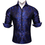 Barry Wang Men's Shirts Black Floral Silk Embroidered Long Sleeve Slim Causal Turn Down Breathable Colorfast Clothing Tops MartLion   