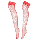 Fishnet Stockings Women Summer Thin Transparent Mesh Thigh High Stockings Elasticity Over Knee Nylon Stocking 6 Color MartLion Red One Size 
