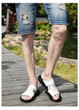 Men's Slippers Leather Slides Summer Casual Shoes Black Slipper And Sandals Slip MartLion   