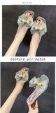 Ladies Slippers Bow Knot Summer String Bead Transparent Slippers Women Shoes Mules Mid Heels Slides Mart Lion   