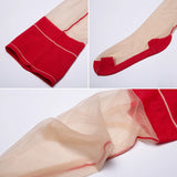 Contrast Color Rib Cut Edge Thigh High Stockings Retro Cuban Heel Back Seam Medias 10D Ultra Thin Transparent Underwear MartLion   
