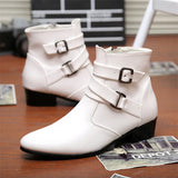 Leather Chelsea Boots Men White Dress Boots Men Casual High top Buckle Strap Formal Shoes Men Motorcycle Boots MartLion