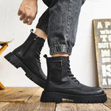 Men's Platform Boots Black Non-slip Riding Boots British  Top Men Casual Shoes Soft Leather Men Outdoor Winter Boots MartLion winter warm black 39 