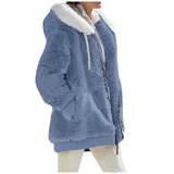 Winter Women's Coat Casual Hooded Zipper Lady Clothes Cashmere Female Fleece Jacket Solid Color Ladies Coats MartLion Blue XXL 