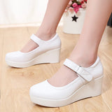 Genuine Leather Shoes Platform Wedges Mary Janes Women Spring High Heels Pumps for Office Model MartLion   