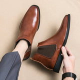 Men’s Pointed Chelsea Boots Leather Shoes Black Brown Cowboy Autumn Winter Party Prom Dress MartLion   