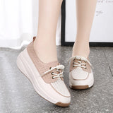 Hollow Lace Up Women sneakers Microfiber Summer Wedges Outsole Shoes Breathable loafers MartLion   