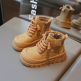 Children Short Boots for Girls Winter Style Soft Bottom Anti-slippery Versatile Chic Leather Shoe MartLion Camel 36