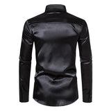 Men's Black Satin  Dress Shirts  Silk Smooth Shirt Solid Wedding Party Prom Casual Shirt  Office MartLion   