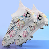 FG TF Soccer Shoes Society Men's Football Boots Grass Anti-Slip Outdoor Training Cleats Futsal Sneakers Children Sports Footwear MartLion 028-C-White Eur 33 