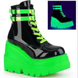 Design Women High Heels Punk Gothic Female Motorcycle Boots Platform Women Boots Wedges Ankle Boots MartLion Green 36