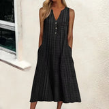 Summer Trade Wish Independent Station  Pocket V-neck Stripe Sleeveless Casual Dress MartLion   