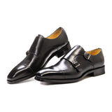 Leather Men's Dress Shoes Double Buckle Monk Strap Cap Toe Business Office Wedding Party Formal Shoes for Men MartLion   