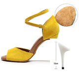 Woman Latin Ballroom Yellow Modern Leather Dance Shoes MartLion silk slim-10cm 2 