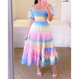 summer European and American dress literary French fresh print women's wear MartLion gradient L 