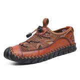 Summer Men's Sandals Outdoor Mesh Soft Clogs Slides Handmade Roman Outdoor Slippers Mart Lion Brown 55 6.5 