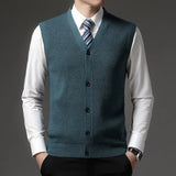 Men's Clothing Top Grade Winter V Neck Woolen Brand Knit Cardigan Casual Sweater Vest Sleeveless MartLion Night blue 50 L 110 
