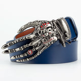 Heavy Metal Buckle Skull Hand Bone Claw Belt Ghost Hip Hop Rock Style Waistband MartLion Silver with Blue 115cm 