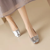 Spring Women Pumps Genuine Leather Shoes Square Toe Chunky Heel Shallow Square button Single MartLion   