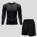 3pcs Gym Thermal Underwear Men's Clothing Sportswear Suits Compression Fitness Breathable quick dry Fleece men top trousers shorts MartLion Thin 2pc 1 S 