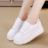 Genuine Leather Shoes Women Sneakers Height Increasing Casual White Footwear Spring Summer Thick Sole 5cm MartLion   