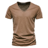 100% Cotton Men's T-shirt Cut Design Slim Fit Soild Tops Tees Brasil Short Sleeve Mart Lion F037-V-Camel CN Size XL 72-80kg 