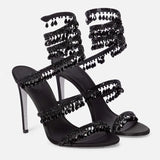 Crystal Pendant Tassels Women Sandals Snake Coiled Stiletto High heels Gladiator Summer Wedding Party Shoes MartLion Black 37 