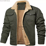 Winter Men's Bomber Jacket Plush Thicken Wool Jacket Men's Lapel Embroidery Thick Warm Cargo Jackets Coats MartLion   